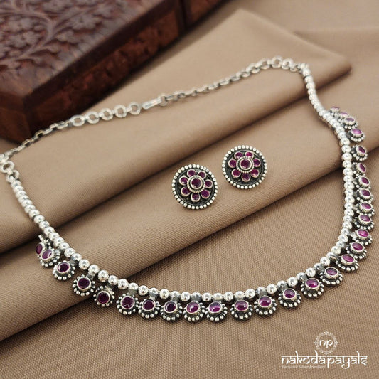 Pink Drop  Neckpiece With Earrings (N11453)