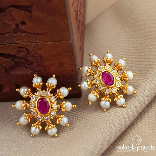 Pink Dot Pearly Floral Studs (Ge11132)