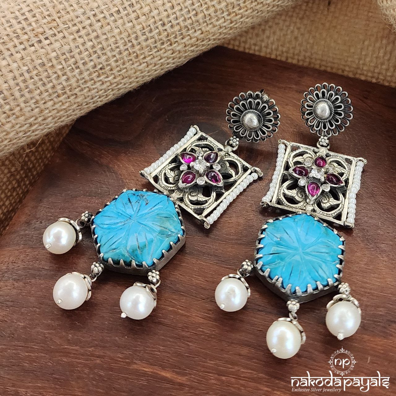 Turquoise Oxidised Earrings (C8177)