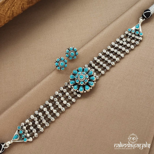 Floral Torquoise Ball Neckpiece With Earrings (N11019)