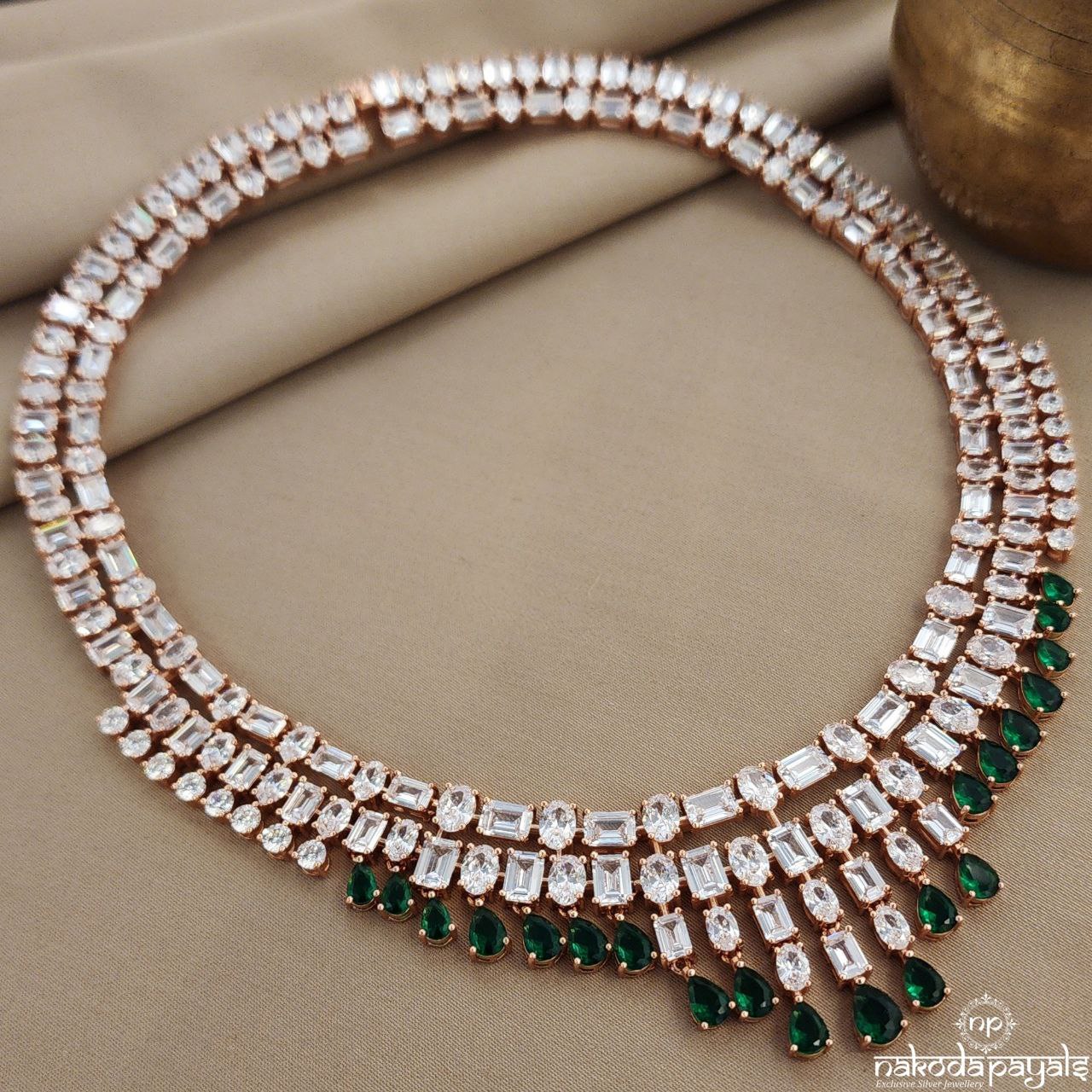 Circular Rose Gold Green Neckpiece  (St3449)