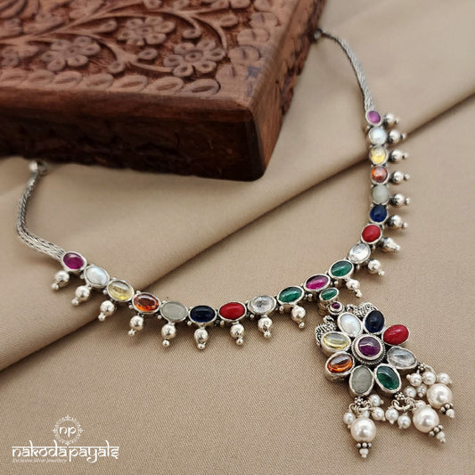 Reversible Navaratna & Green  Neckpiece (N10907)