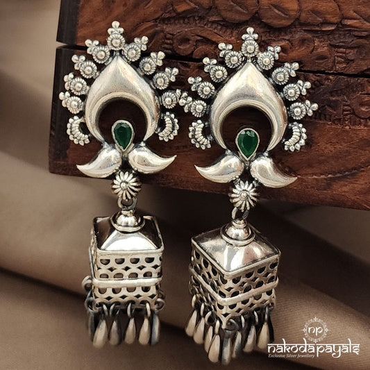 Green Drop Oxidised Earrings (C3661)