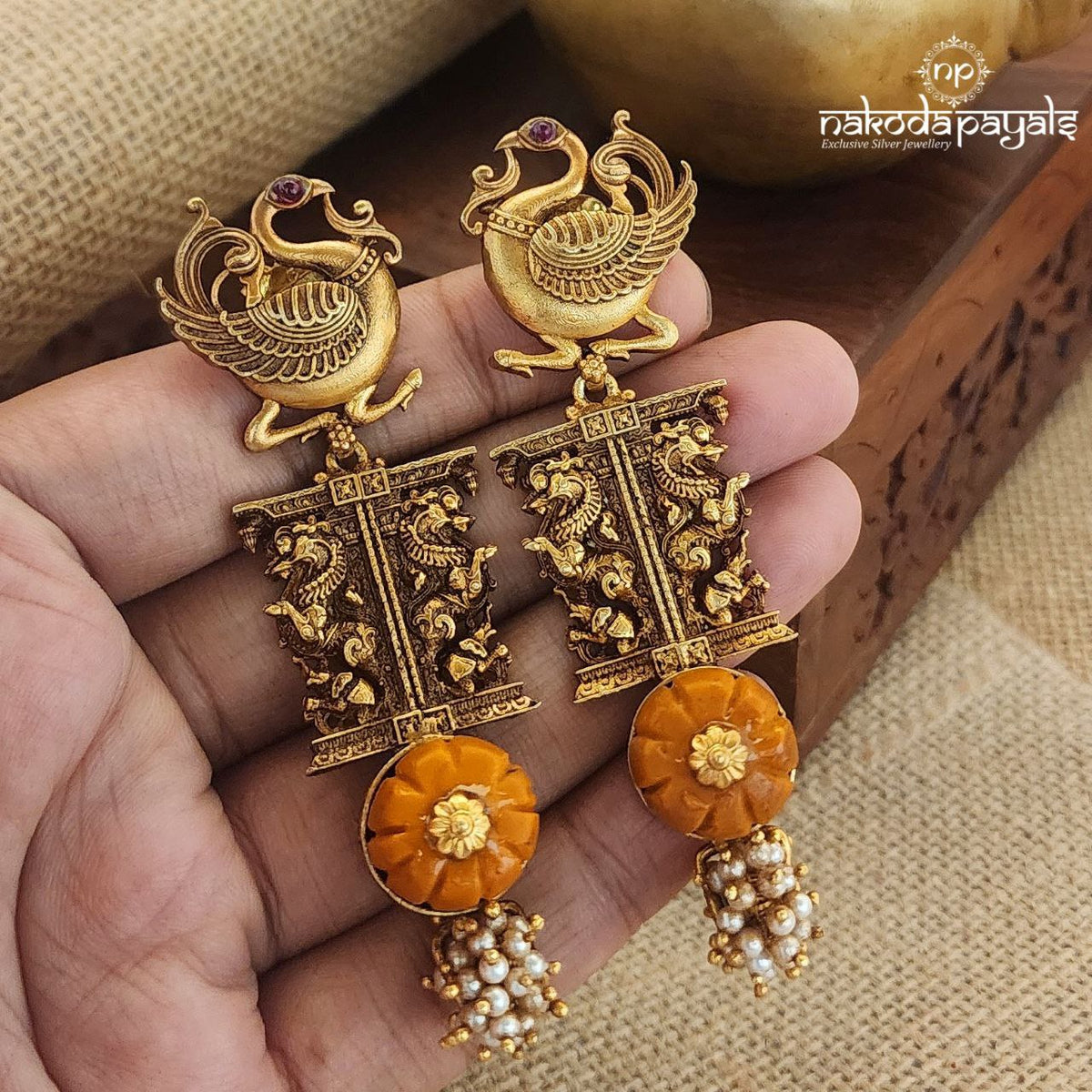 Peacock Sunset Coral Earrings (Ge8623)