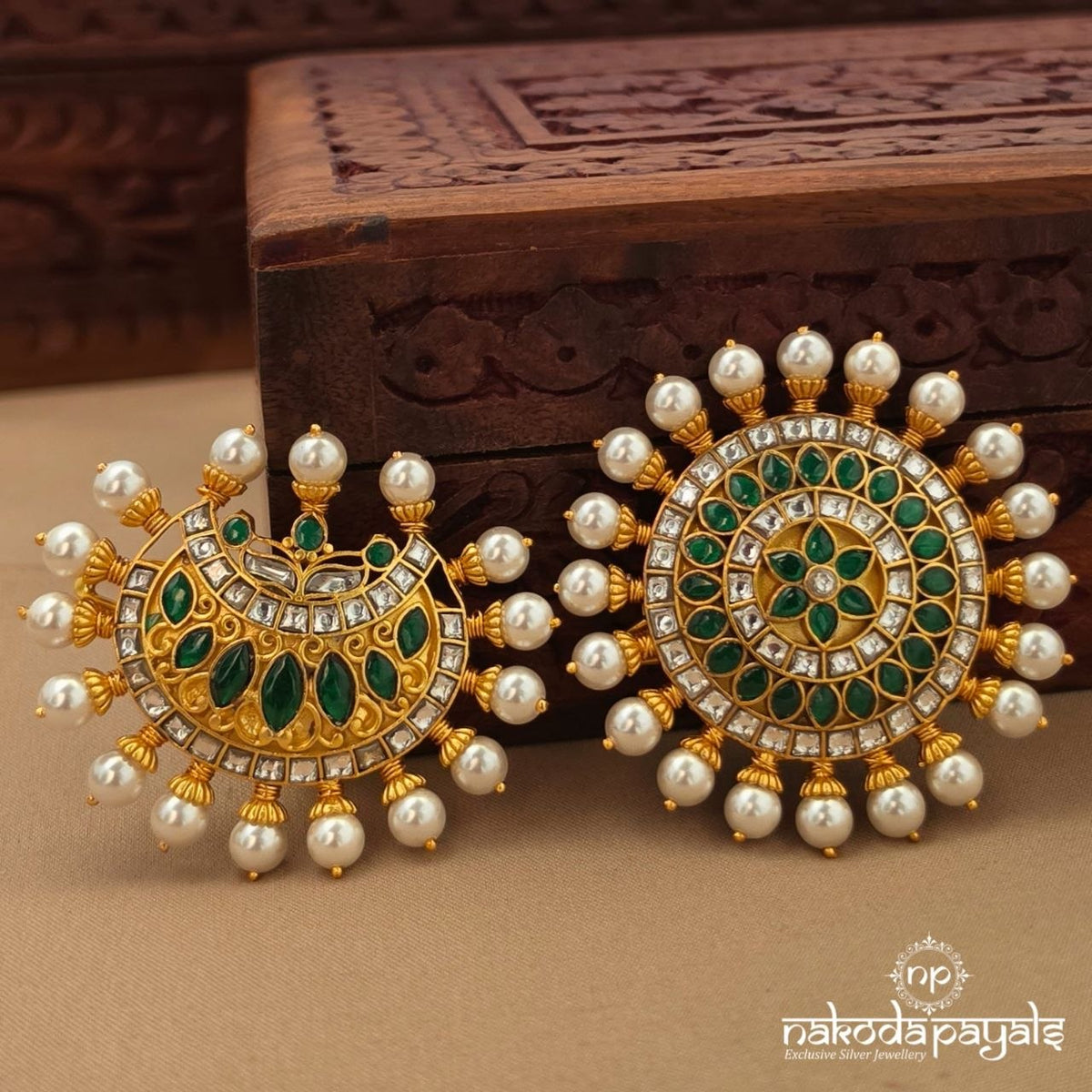 Greenish Kundan Pearl Surya Chandra (Ha0167)