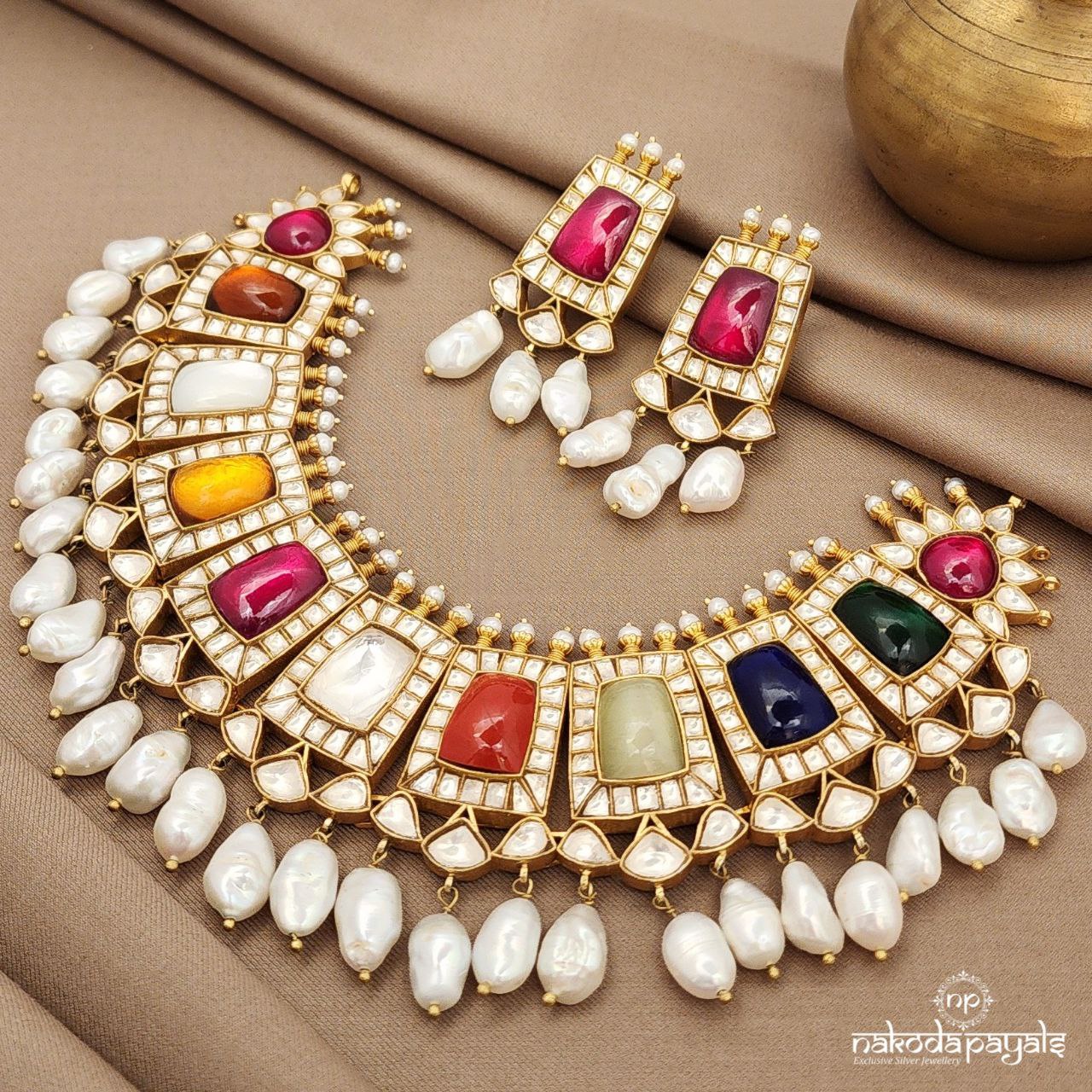 Navaratna Kundan Neckpiece With Earrings (Gn9119)