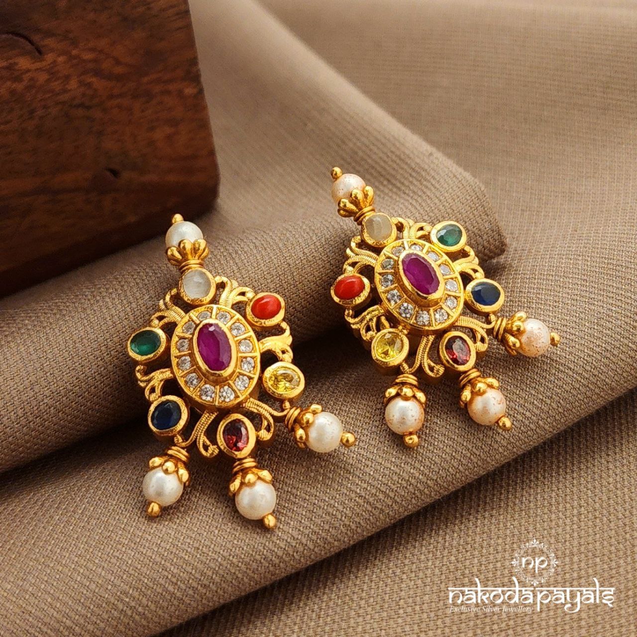 Navaratna Pearled Drop Studs (Ge10313)