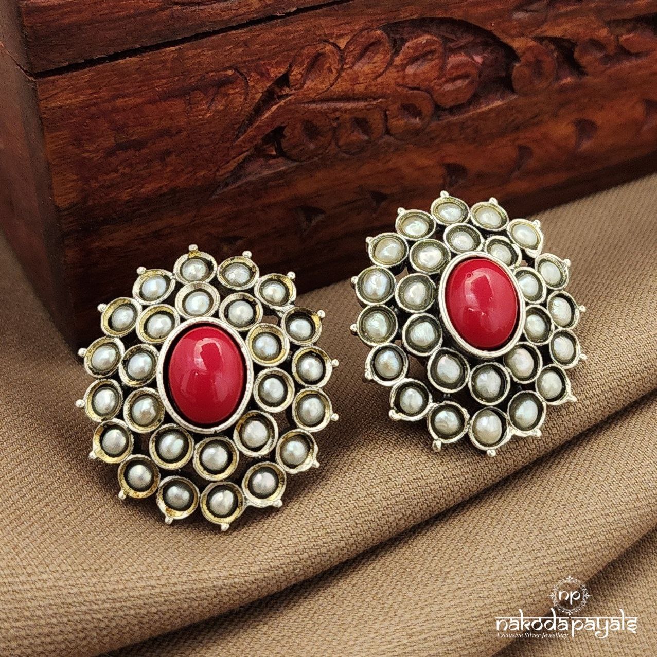 Pearled Dotted Coral Studs (S9581)