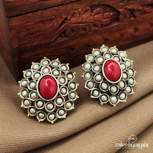 Pearled Dotted Coral Studs (S9581)