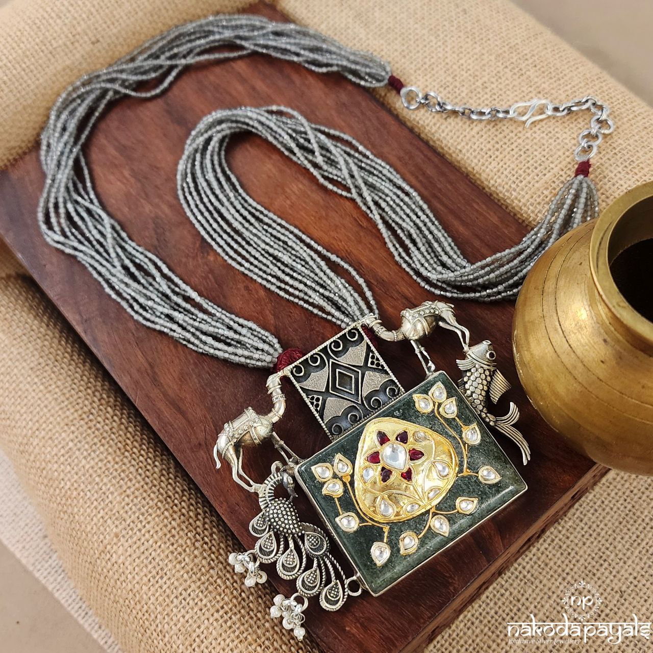 Camel Meenakari Grey Beads Neckpiece (N10632)