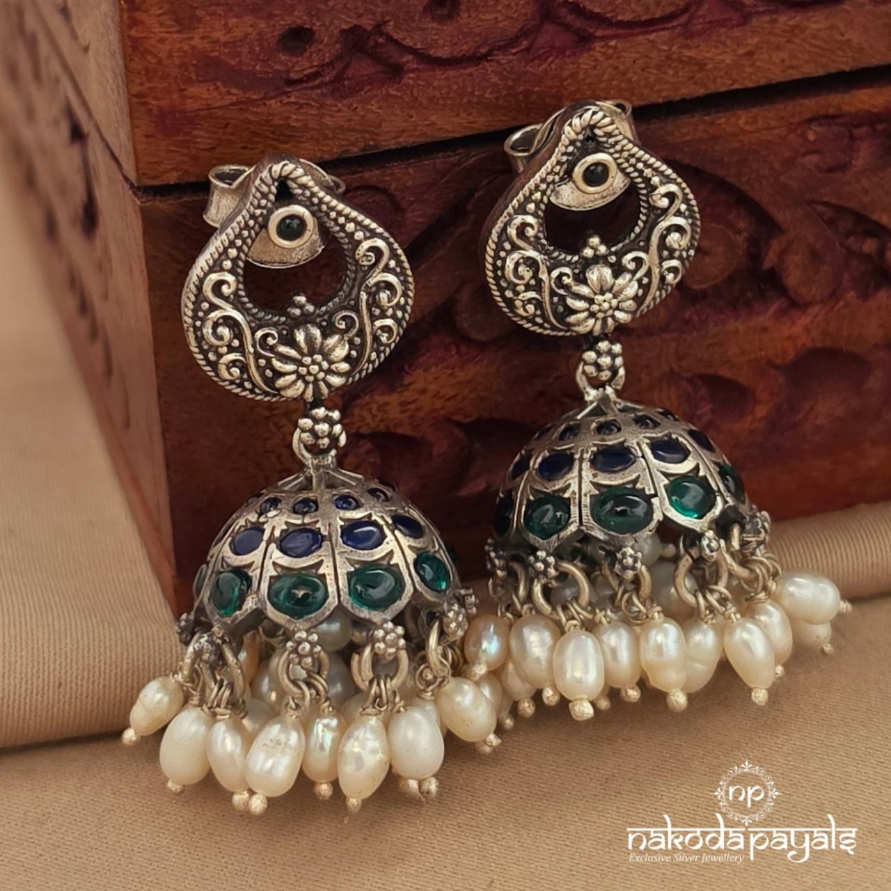 Green Pearled Drops Jhumka (J1650)