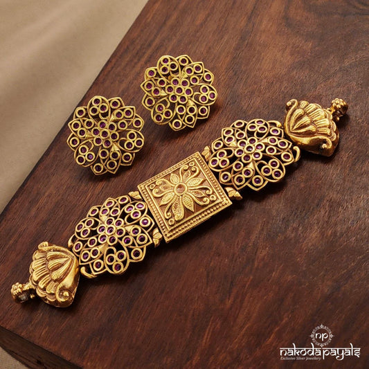 Pink Dotted Choker With Earrings (Gn9793)