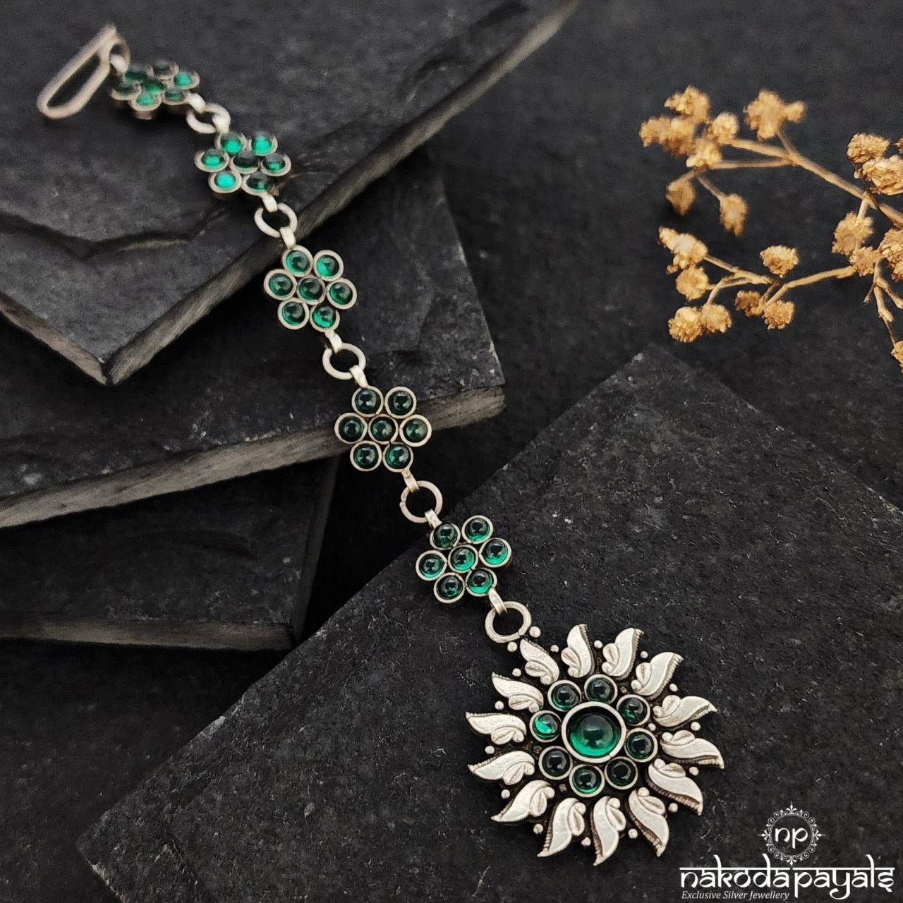 Green Surya Drop Maang Tikka (M0380)