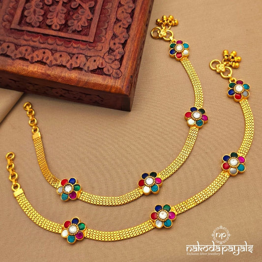 Flat Navarathna Kundan Anklets (A6883)