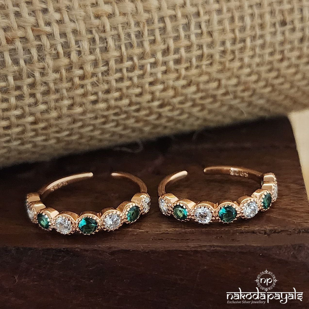 Rose Gold Green & White Toerings (T4501)