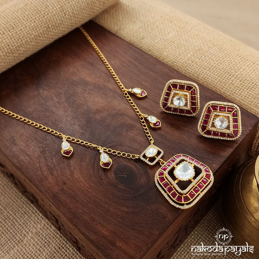 Pink Moissanite Neckpiece With Earrings (Gn8752)