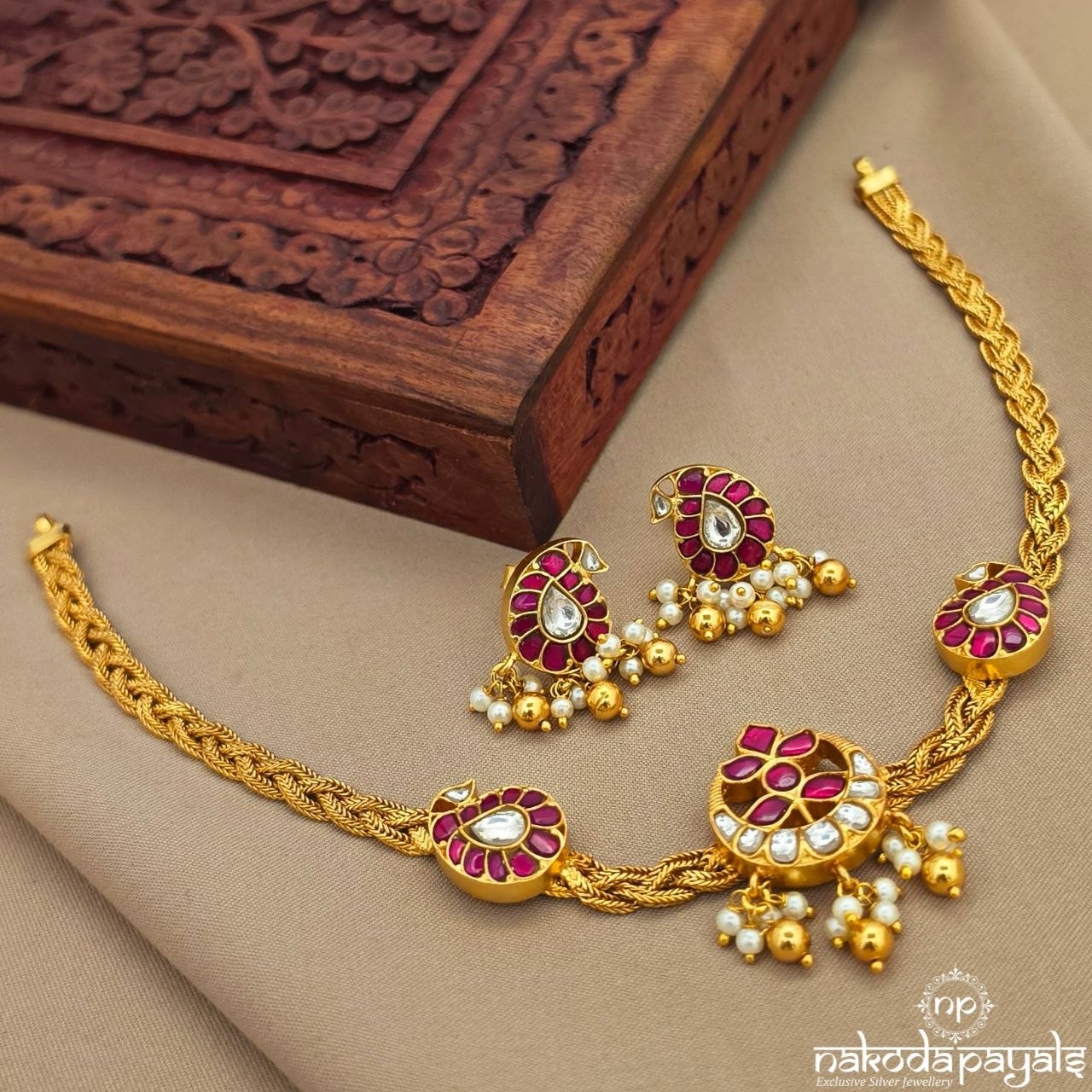 Mango Kundan Braided Neckpiece With Earrings (Gn10372)