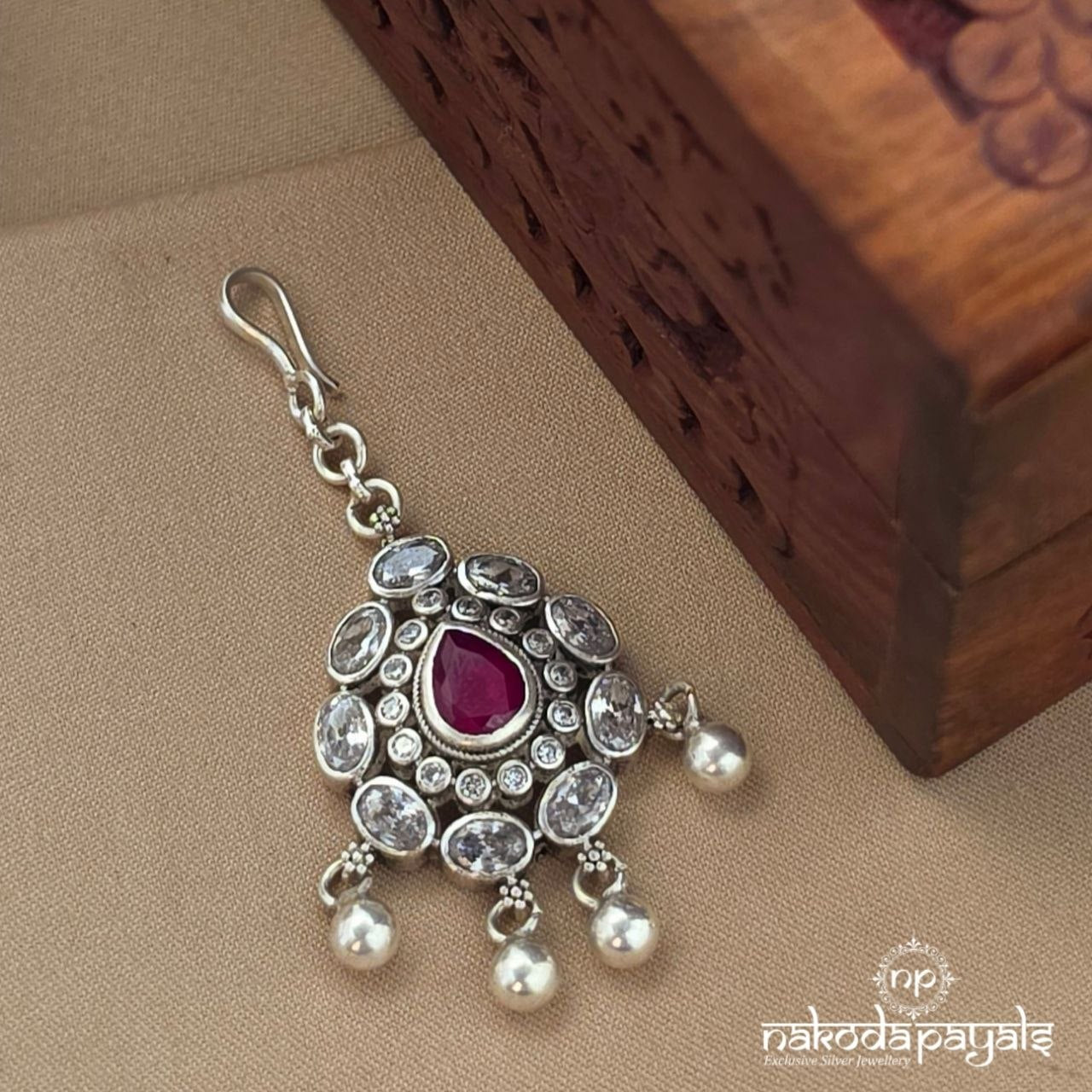 Pink Floral Ball Drop Maang Tikka  (M0488)