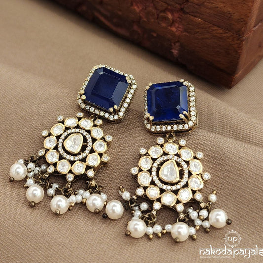 Blue Squarish Earrings (Ge10162)