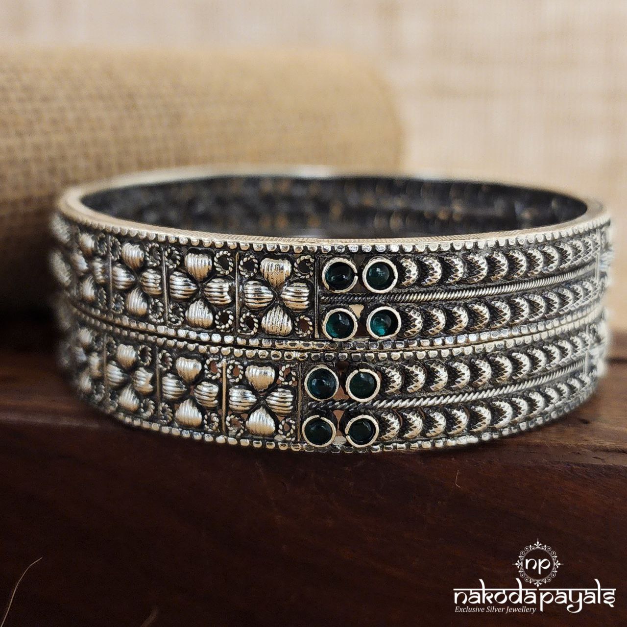 Green Floral Bangle Pair (K5030)