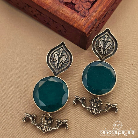 Round Green Stone Earrings (C4008)