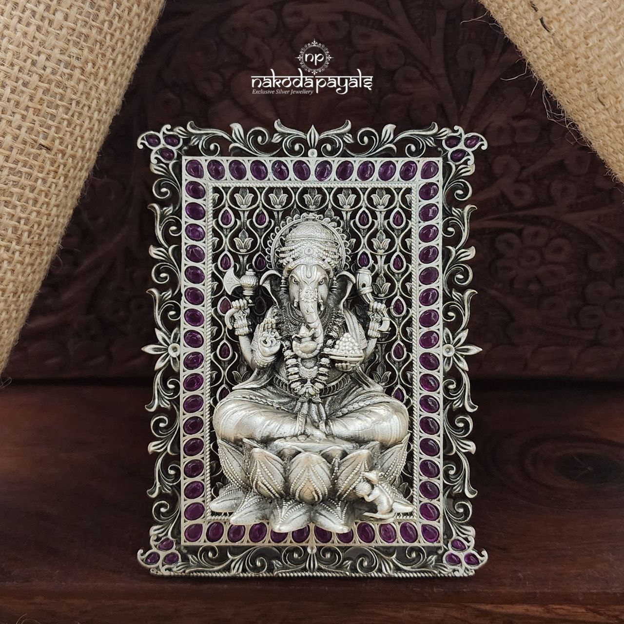 Stunning Oxidised Lotus Ganesha 3D Portrait (Aa1960)