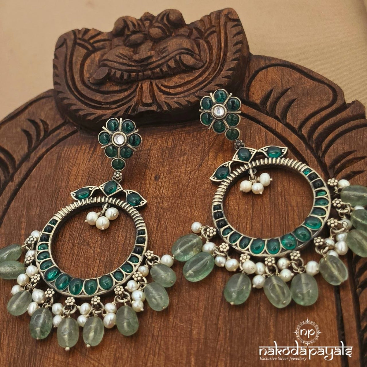 Circular Green Floral Chandbali (C4330)