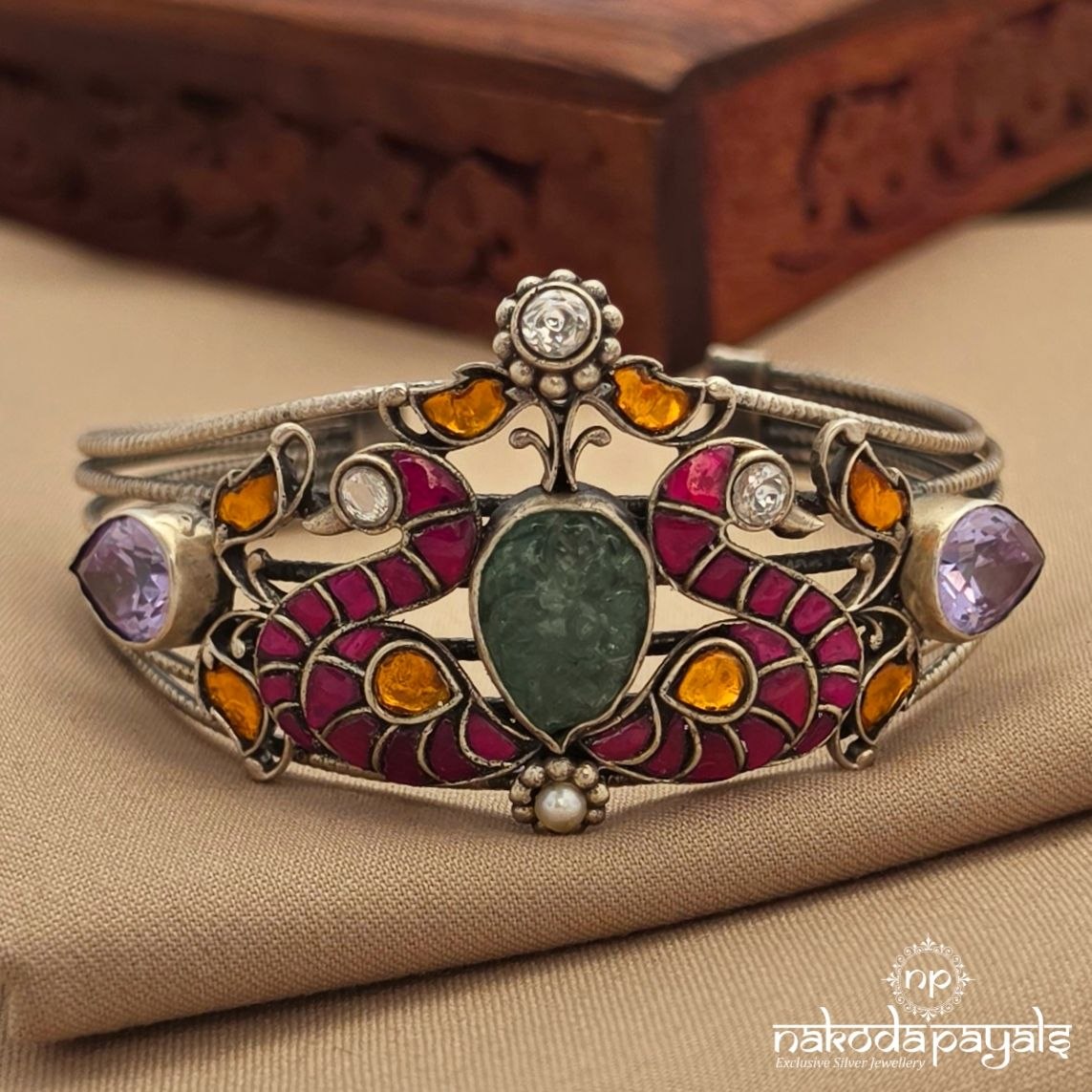Kundan Twin Peacock Cuff Kada (K6347)