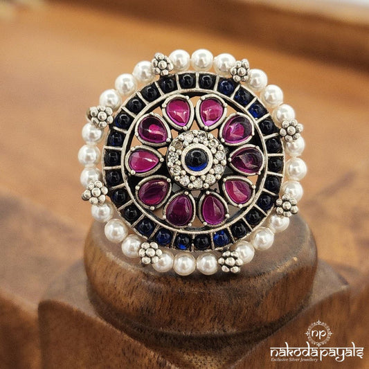 Pearled Blue Finger Ring (F2881)