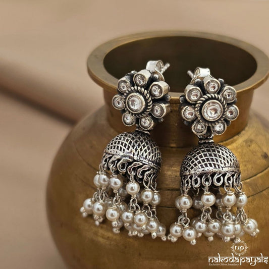 White Pearl Floral Jhumka (J1741)