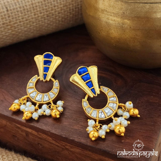 Half Moon Blue Kundan Earrings (Ge9067)