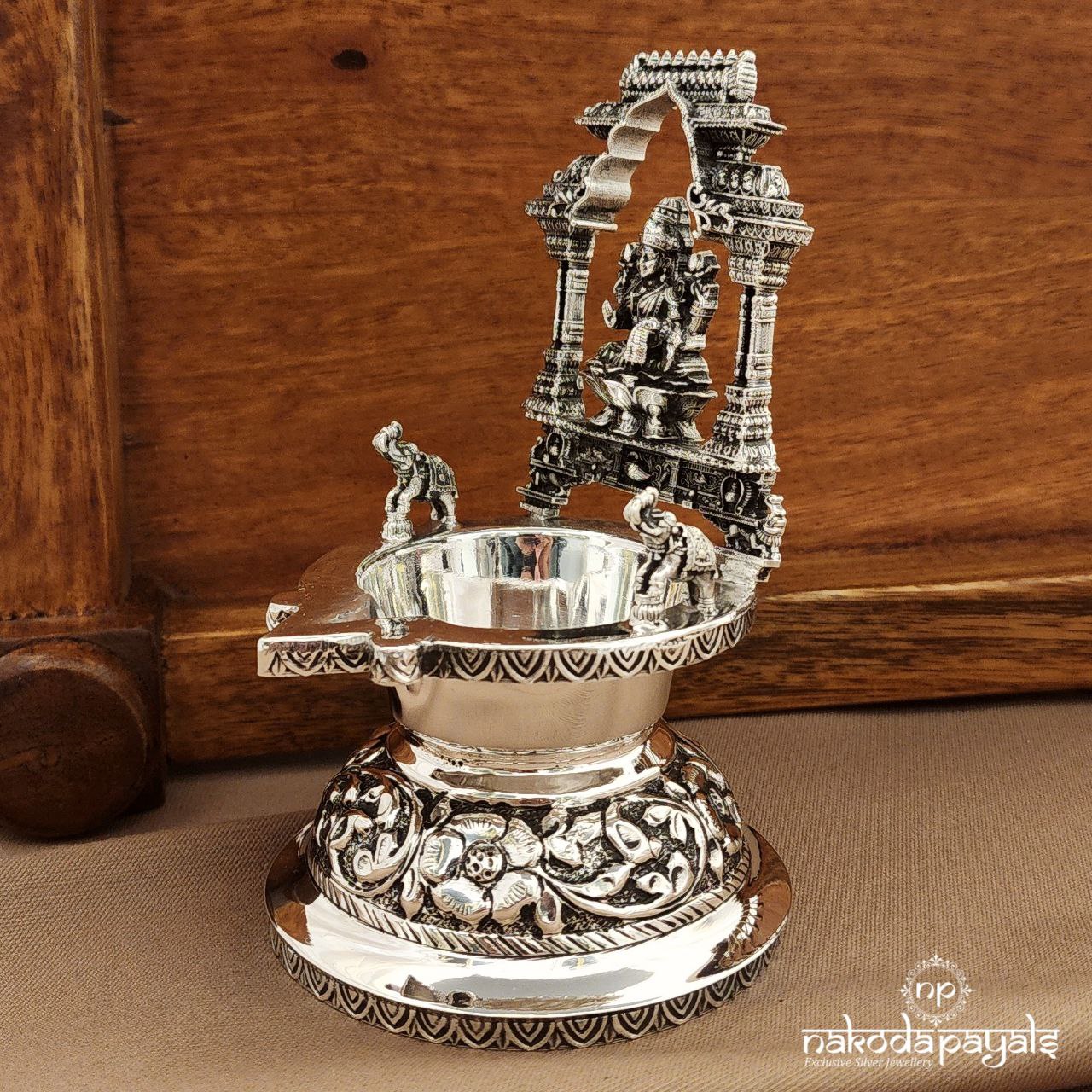 Carved Floral Oxidised Kamakshi Deepam (Aa2506)