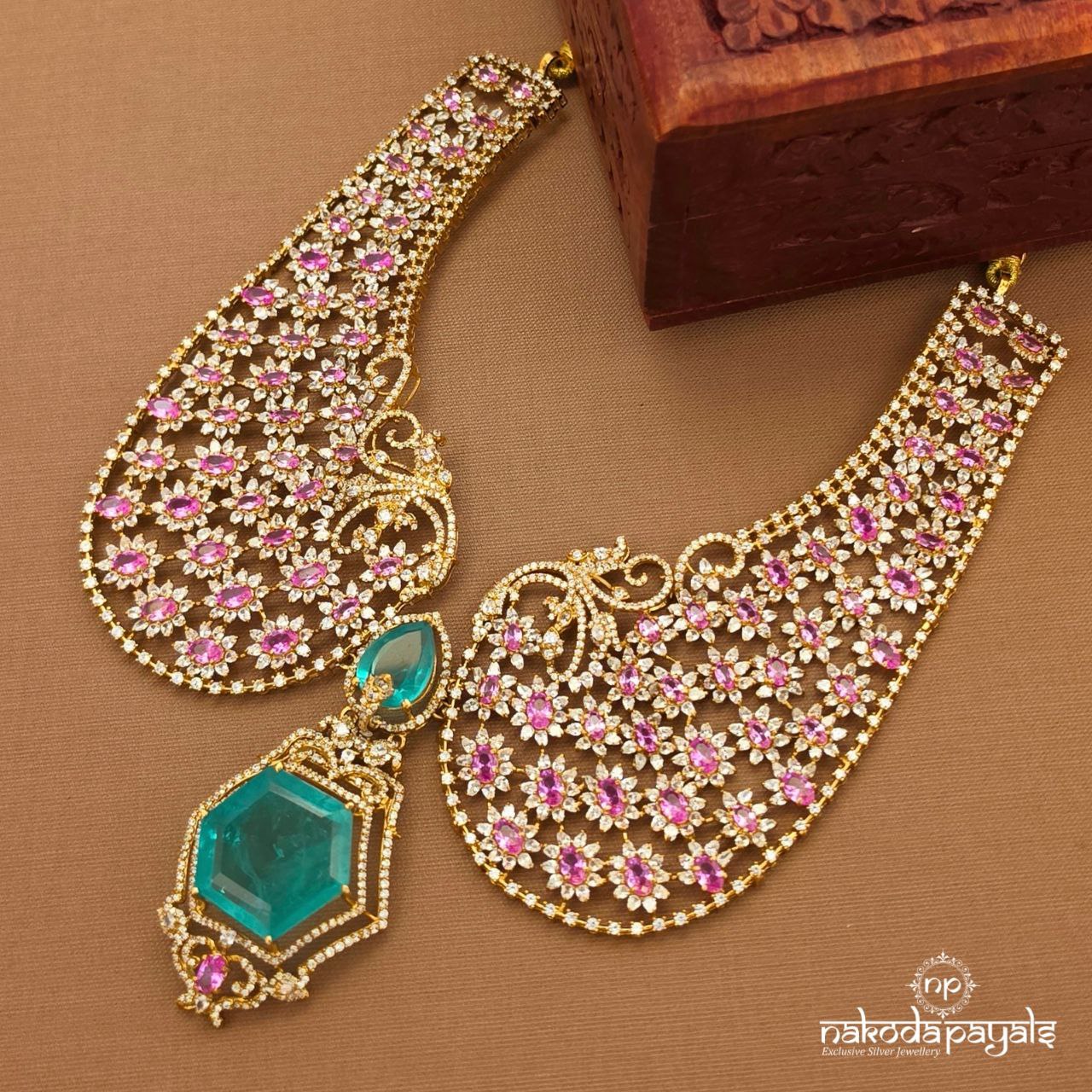Grand Pink Neckpiece With Earrings (Gn10039)