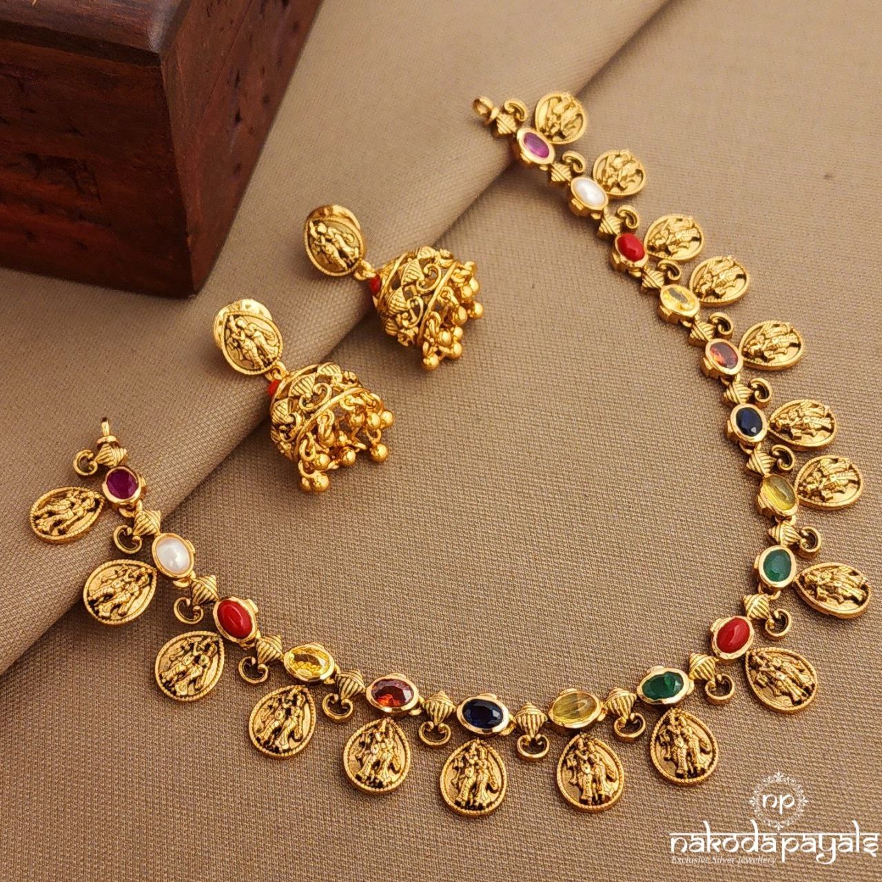 Navaratna Radhakrishnan Neckpiece With Earrings (Gn10004)