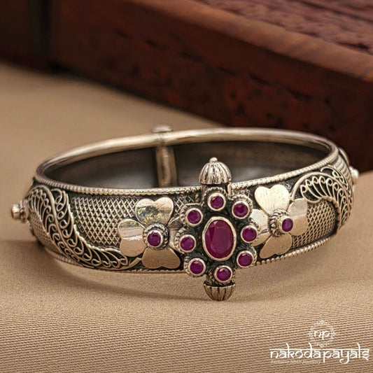 Pinkish Floral Oxidised Kada (K6330)