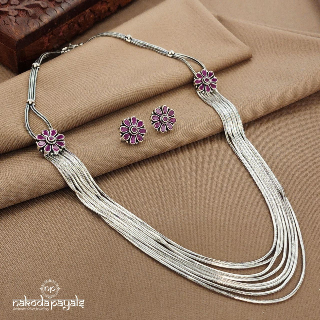 Pink Layered Neckpiece With Earrings (N11457)