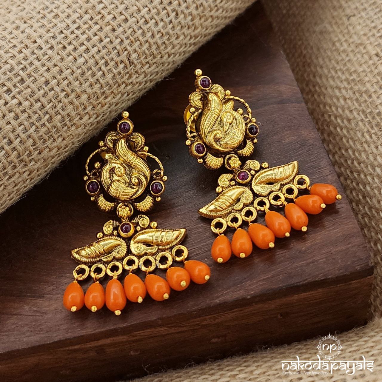 Coral Drop Peacock Earrings (Ge9525)