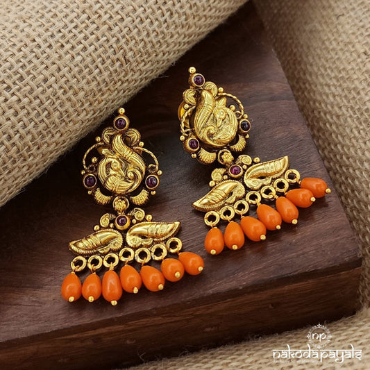 Coral Drop Peacock Earrings (Ge9525)