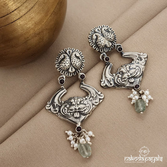 Twin Peacock Pearled Drop Earrings (C3551)