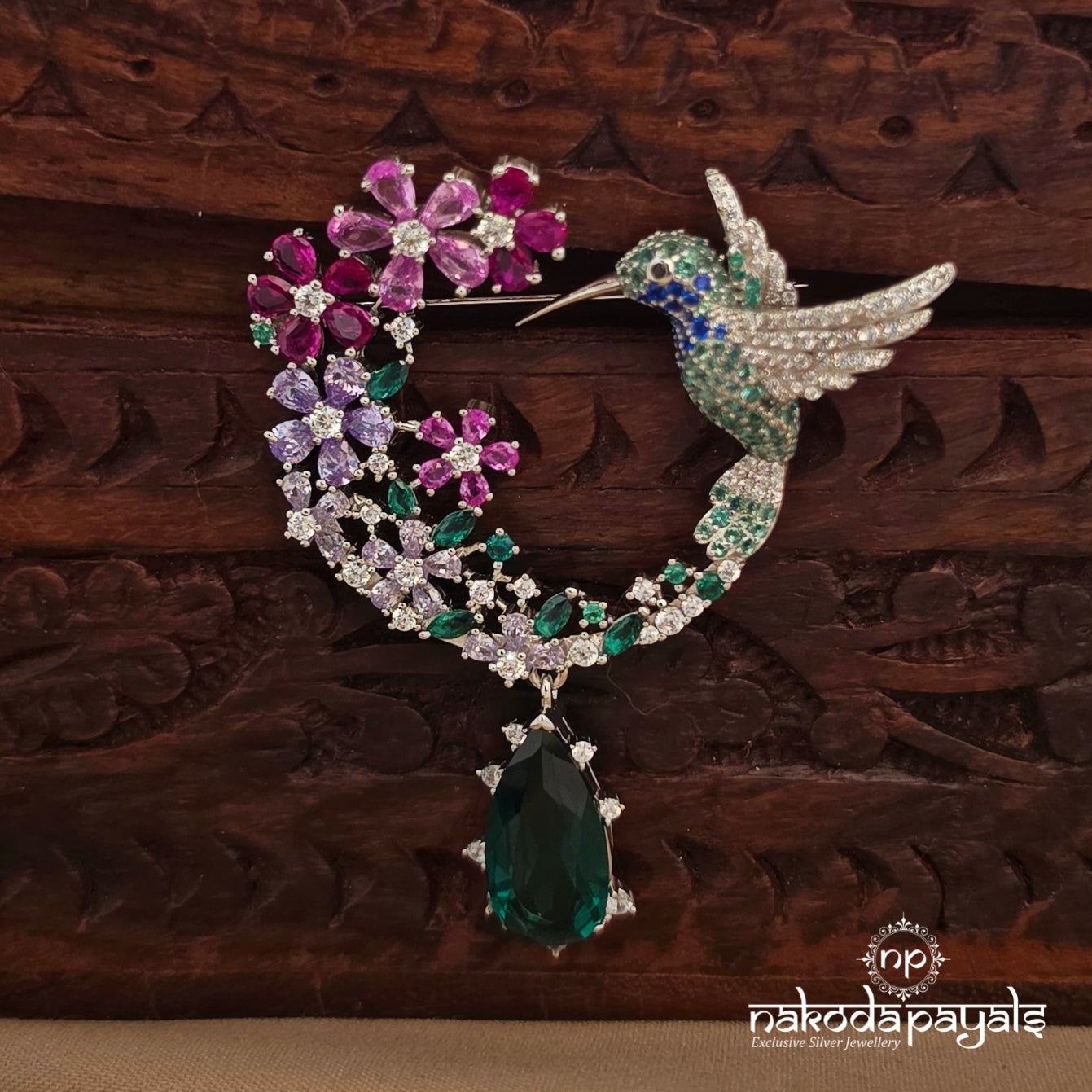 Emerald Hummingbird Bloom Brooch (St4077)