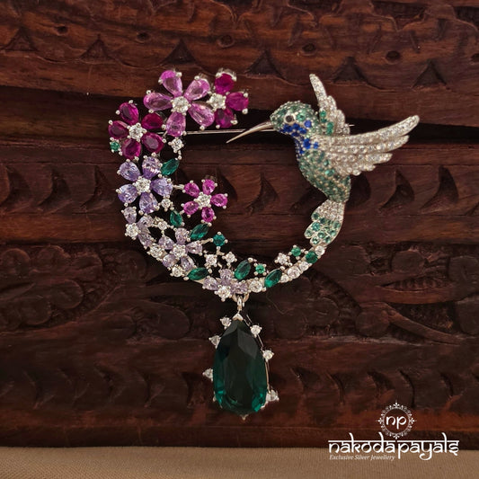 Emerald Hummingbird Bloom Brooch (St4077)