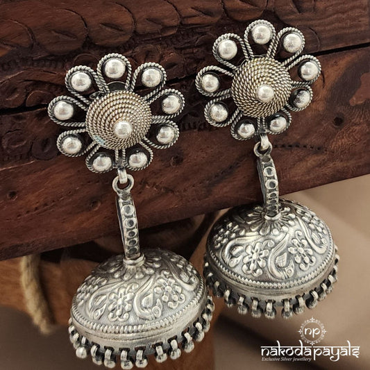 Flower Plain Oxidised Jhumka (J1440)