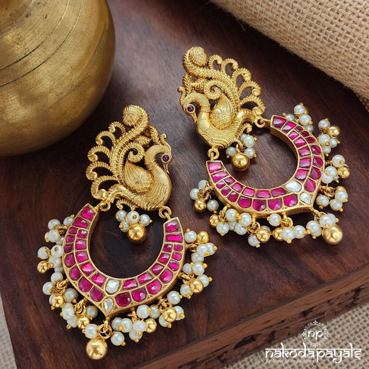 Peacock Charm Kundan Chandbali (Ge8875)