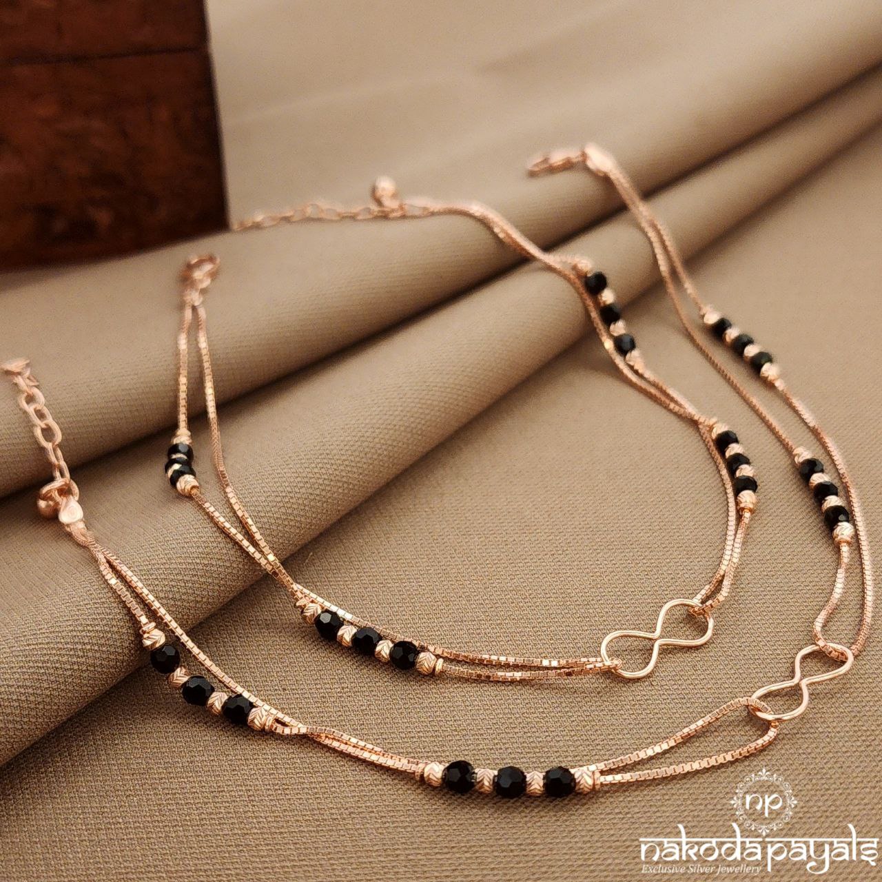 Rose Gold Black Beads Anklets (A6721)