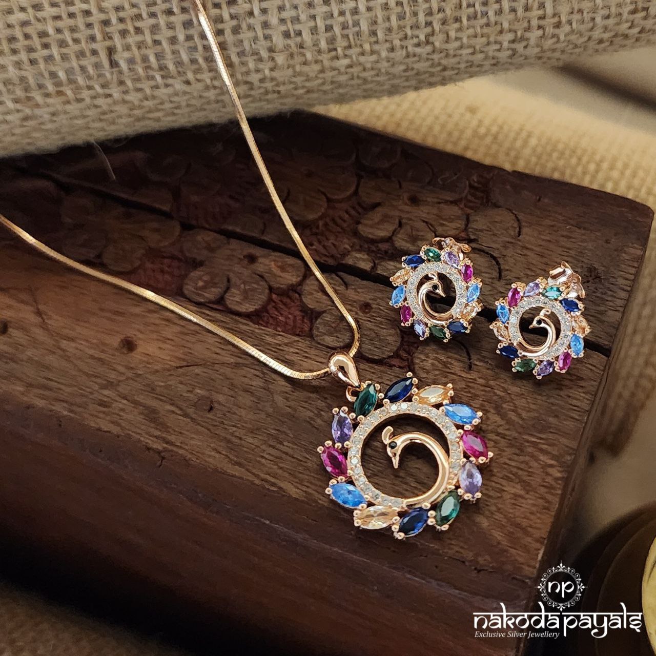 MultiColor Peacock Neckpiece With Earrings (st3297)