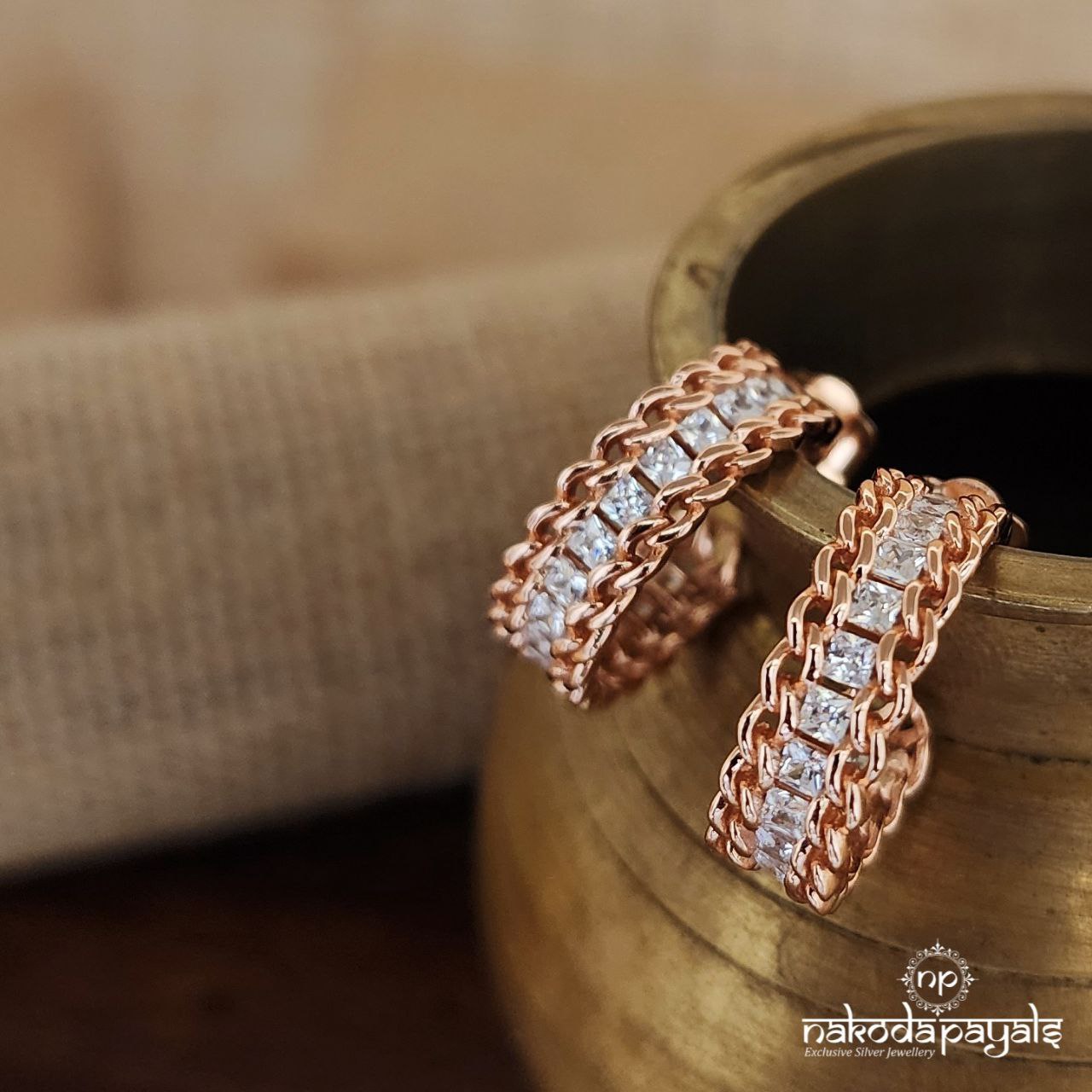 Sparkling Rose Gold Earrings (St3045)