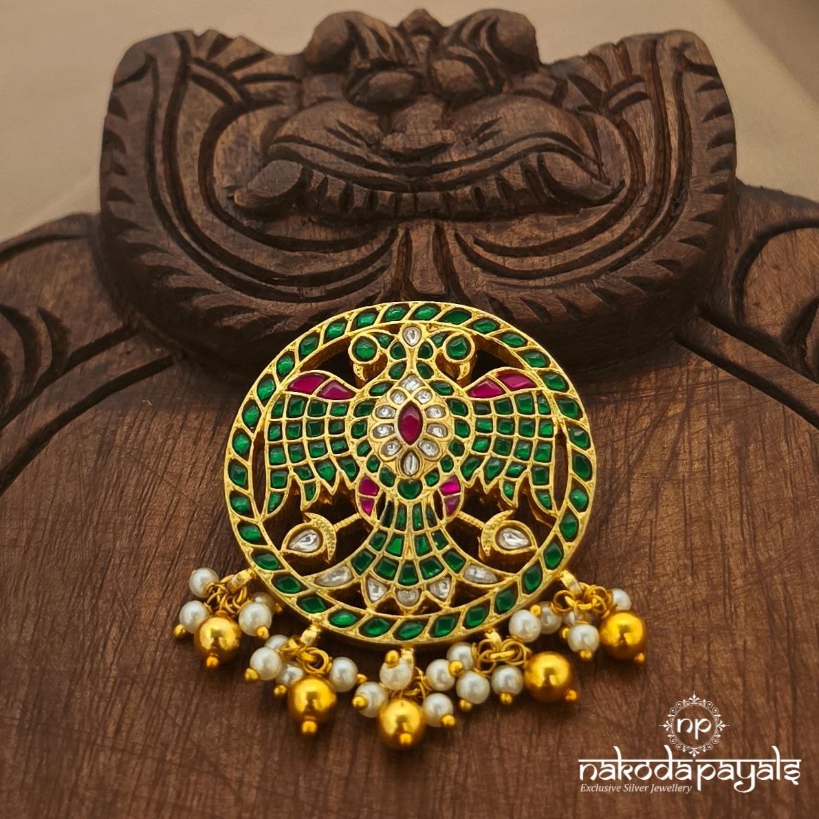 Greenish Kundan Gandaberunda Pendant (Gp2710)