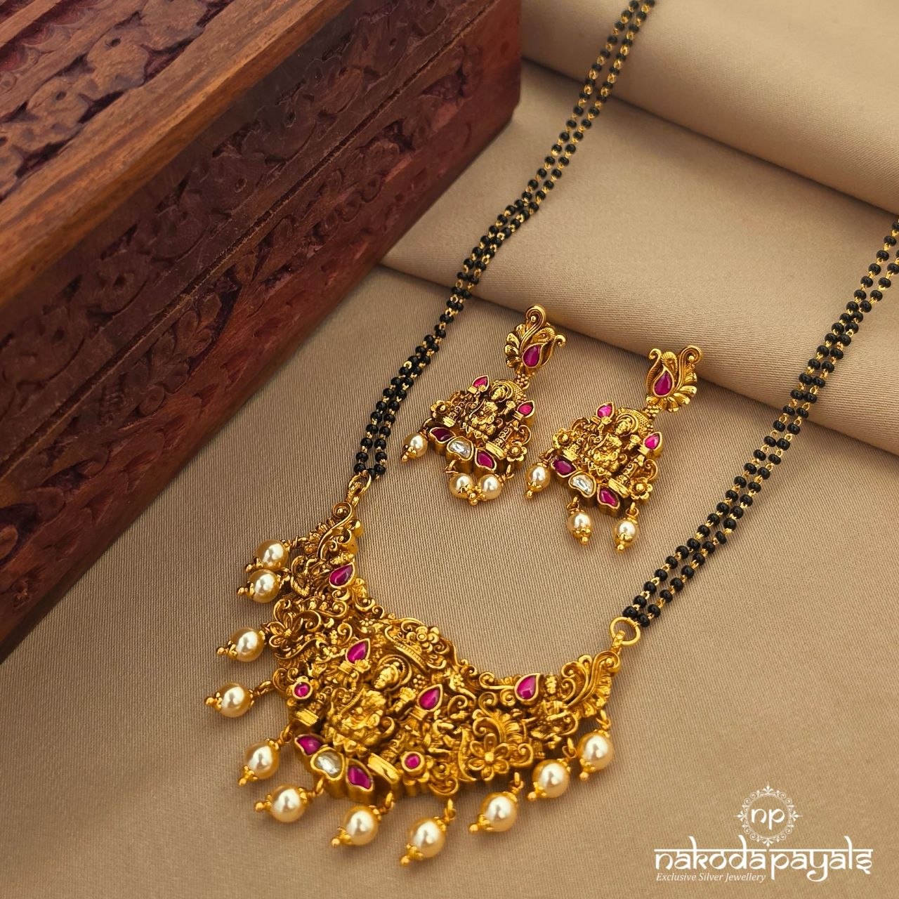 Pink Drop Lakshmi Pearl Mangalsutra with Earrings (Ms0637)