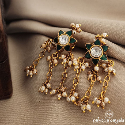 Kundan Green Drop Earrings (Ge9005)