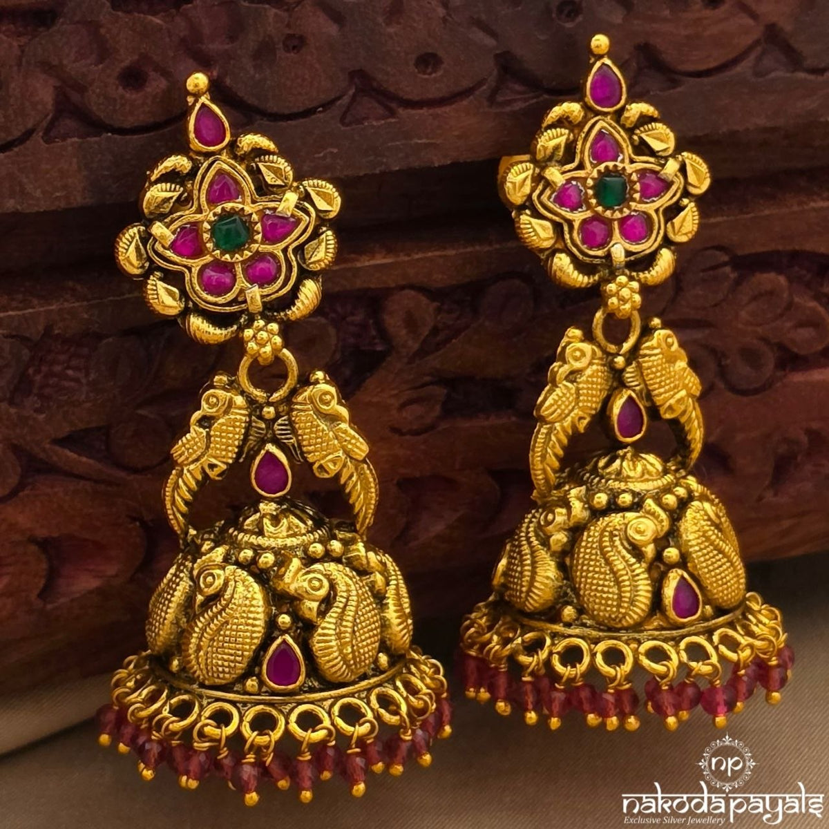 Pink Floral Mango Jhumka (Ge11485)